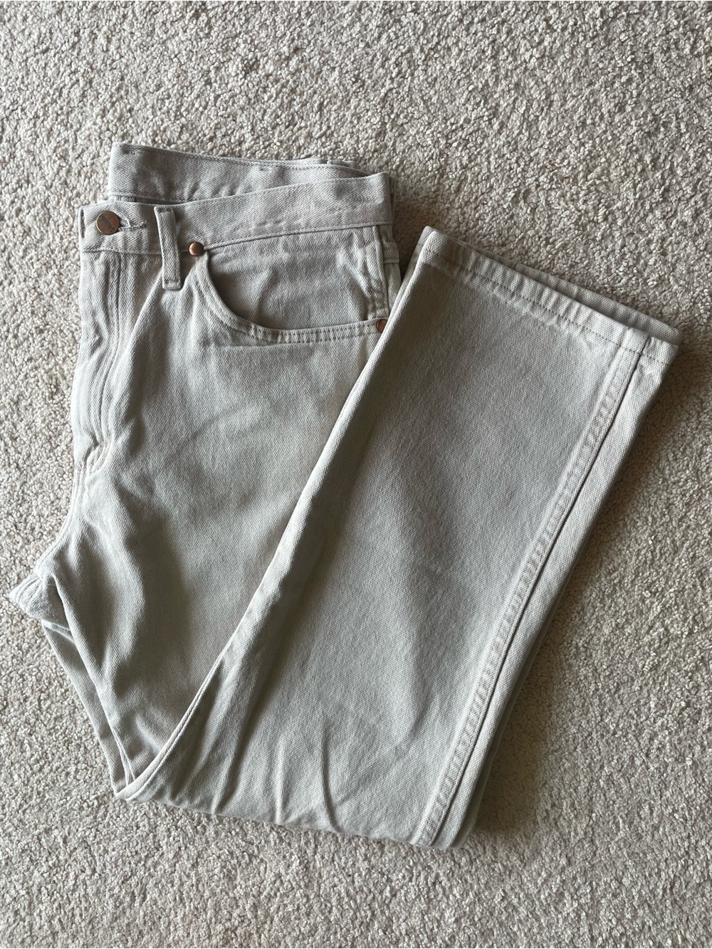 Wrangler Men Classic Straight-Leg Jeans Light Beige Streetwear Denim Size 33x30
